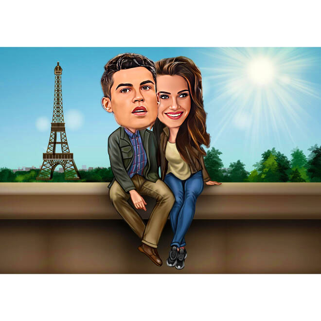 Romantisches Paar in Paris - eigene Karikatur